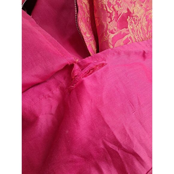 Vintage Pink & Orange Brocade Kimono Dress With Mandarin Collar Frog Buttons Hel - Picture 10 of 12